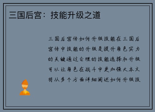 三国后宫：技能升级之道