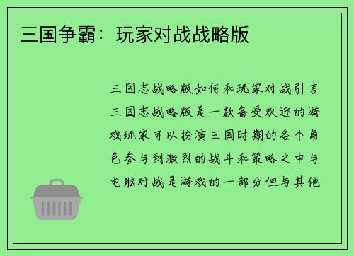 三国争霸：玩家对战战略版
