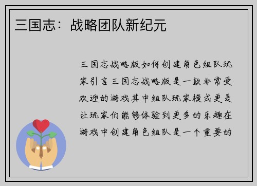 三国志：战略团队新纪元