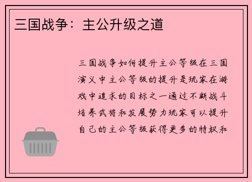 三国战争：主公升级之道